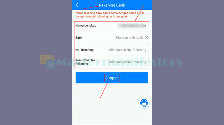 9. Pengisian Rekening Bank Pribadi