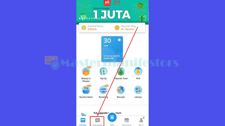 Kemudian tap menu Transaksi di bagian bawah tampilan