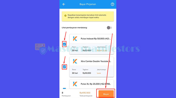 Lakukan ceklist pada tagihan yang ingin dibayarkan