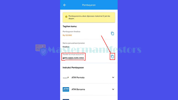 Nantinya akan muncul kode transaksi atau Nomor Virtual Account VA Kredivo