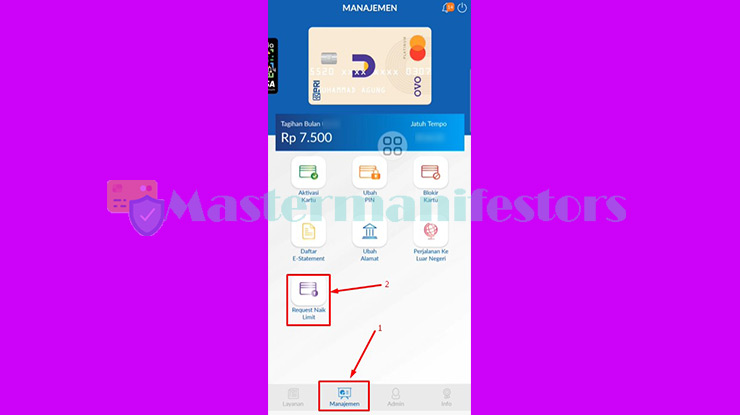 6. Pilih Menu Manajemen BRI Credit Card Mobile