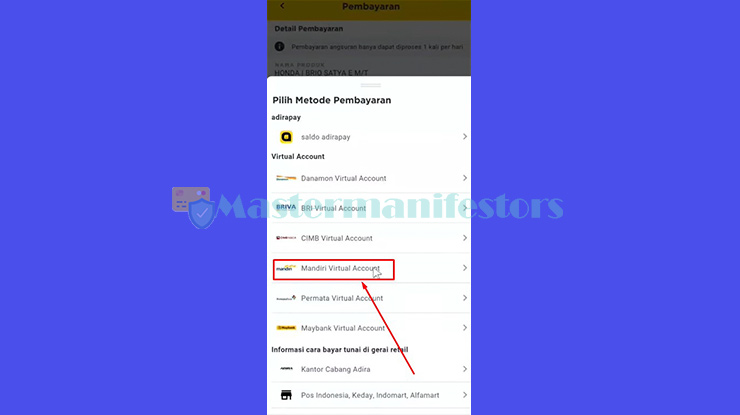 pilih opsi pembayaran dengan menggunakan Mandiri Virtual Account