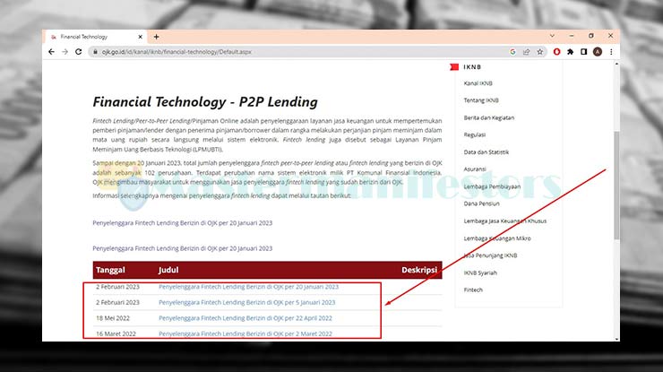 5. Masuk ke Link Download Data Penyelenggara Fintech Lending Berizin