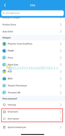 Ketuk Opsi Email Kami atau Kirim Pesan