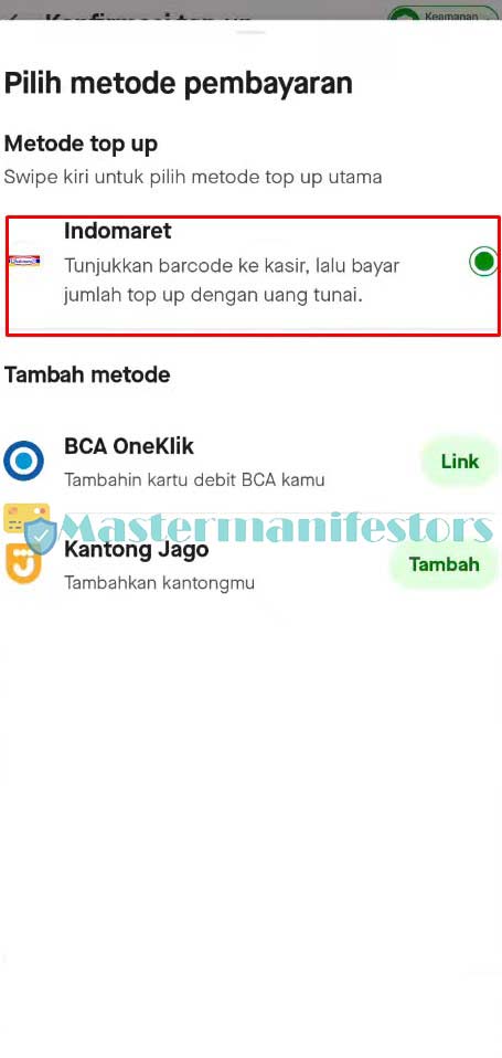 pilih top up gopay indomaret