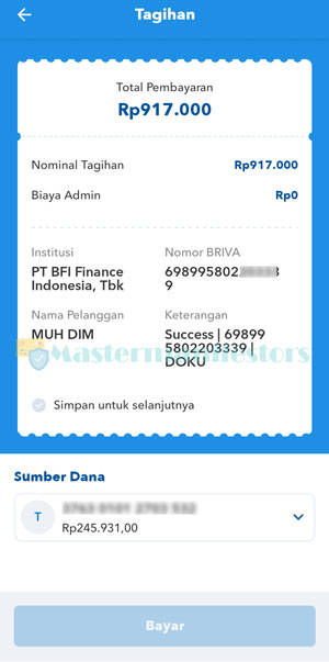 Konfirmasi Pembayaran BFI Lewat BRImo