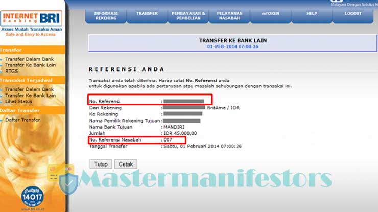 contoh nomor referensi bri internet banking