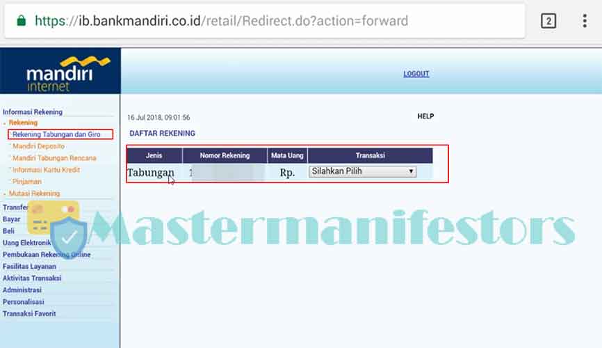 contoh rekening mandiri di internet banking