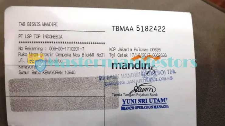 nomor rekening di buku tabungan mandiri